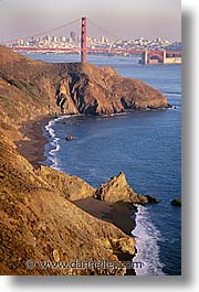 bridge, california, cliffs, golden gate, golden gate bridge, national landmarks, san francisco, vertical, west coast, western usa, photograph