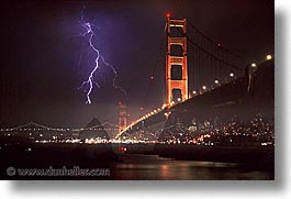 bridge, california, golden gate, golden gate bridge, horizontal, lightning, national landmarks, san francisco, west coast, western usa, photograph
