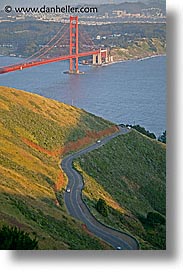 bridge, california, golden gate, golden gate bridge, national landmarks, roads, san francisco, vertical, west coast, western usa, windy, photograph