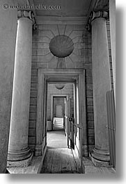 black and white, california, legion of honor, museums, pillars, san francisco, vertical, west coast, western usa, photograph