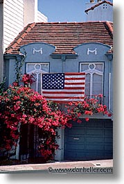 california, flags, garage, san francisco, vertical, west coast, western usa, photograph