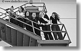 black and white, california, groups, horizontal, outside, people, san francisco, stairs, west coast, western usa, photograph