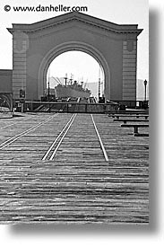 california, deck, piers, san francisco, ships, tracks, vertical, west coast, western usa, wharf, photograph