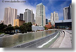 buildings, california, cityscapes, fountains, horizontal, san francisco, water, west coast, western usa, yerba buena, photograph