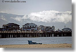 beaches, buildings, california, flags, horizontal, mountains, nature, ocean, piers, santa barbara, water, west coast, western usa, photograph