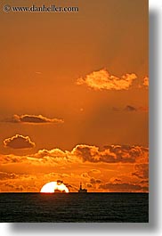 california, clouds, colors, nature, ocean, oil rig, oils, oranges, rigs, santa barbara, sky, structures, sun, sunsets, vertical, west coast, western usa, photograph