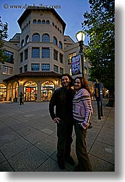 buildings, california, couples, emotions, garden mall, happy, nite, people, santa cruz, smiles, stores, structures, vertical, west coast, western usa, photograph