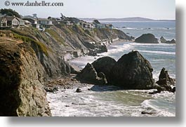 bodega bay, california, cliffs, coast, horizontal, houses, sonoma, west coast, western usa, photograph
