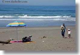 beaches, bodega bay, california, childrens, coast, colored, horizontal, mothers, sonoma, umbrellas, west coast, western usa, photograph