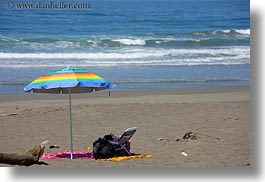 beaches, bodega bay, california, coast, colored, horizontal, sonoma, umbrellas, west coast, western usa, photograph