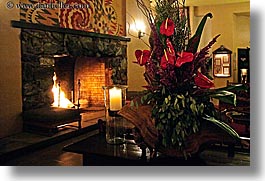 ahwahnee, buildings, california, fire, fireplace, flowers, horizontal, hotels, structures, west coast, western usa, yosemite, photograph
