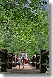 bicycles, bikes, bridge, california, jills, nature, people, plants, structures, transportation, trees, vertical, west coast, western usa, womens, yosemite, photograph