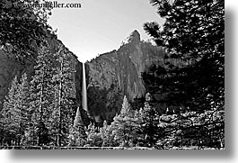 black and white, bridalveil, bridalveil falls, california, falls, horizontal, long exposure, nature, water, waterfalls, west coast, western usa, yosemite, photograph