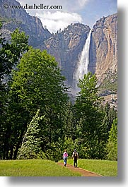 activities, california, couples, falls, nature, paths, people, vertical, walk, water, waterfalls, west coast, western usa, yosemite, yosemite falls, photograph