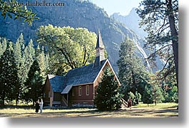 buildings, california, churches, crosses, horizontal, nature, plants, religious, structures, trees, west coast, western usa, yosemite, photograph