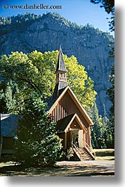 buildings, california, churches, crosses, nature, plants, religious, structures, trees, vertical, west coast, western usa, yosemite, photograph