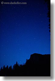 california, half dome, mountains, nature, nite, silhouettes, sky, slow exposure, star field, stars, vertical, west coast, western usa, yosemite, photograph