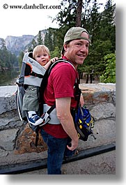 babies, boys, california, carrying, childrens, clothes, dans, families, fathers, hats, jacks, men, people, toddlers, trees, vertical, west coast, western usa, yosemite, photograph