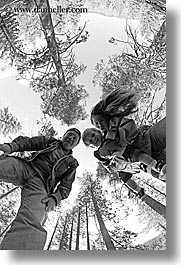 black and white, boys, california, childrens, clothes, dans, emotions, families, fathers, fisheye lens, happy, hats, jacks, jills, men, people, toddlers, trees, upview, vertical, west coast, western usa, womens, yosemite, photograph