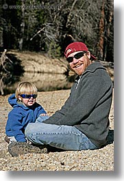 boys, california, childrens, clothes, fathers, hats, jacks, men, people, sunglasses, toddlers, vertical, west coast, western usa, yosemite, photograph
