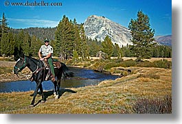 animals, california, horizontal, horses, mountains, nature, people, ranger, rivers, water, west coast, western usa, yosemite, photograph