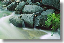 branches, california, horizontal, materials, motion blur, rocks, water, west coast, western usa, yosemite, photograph
