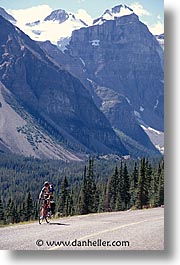 alberta, banff, canada, canadian rockies, cyclists, mountains, vertical, photograph