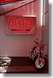 canada, hotels, motorcycles, signs, vancouver, vertical, photograph