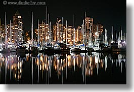boats, canada, cityscapes, horizontal, long exposure, nite, reflections, vancouver, water, photograph