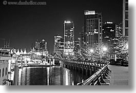 black and white, canada, citscape, cityscapes, horizontal, long exposure, nite, vancouver, photograph