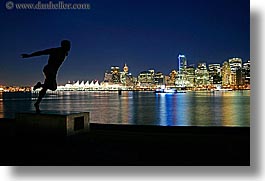 canada, cityscapes, harry, harry winston statue, horizontal, jerome, long exposure, nite, stanley park, statues, vancouver, water, winston, photograph