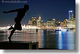 canada, cityscapes, harry, harry winston statue, horizontal, jerome, long exposure, nite, stanley park, statues, vancouver, water, winston, photograph