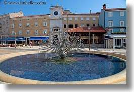 buildings, clock tower, cres, croatia, europe, fountains, horizontal, structures, towers, photograph