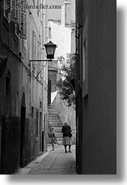 black and white, cres, croatia, europe, narrow, narrow streets, streets, vertical, womens, photograph