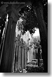 architectures, archways, black and white, cloisters, croatia, dubrovnik, europe, franciscan, monastery, monestaries, vertical, photograph