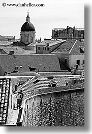 black and white, city wall, croatia, dubrovnik, europe, fortress, rooftops, stones, vertical, walk, walls, photograph