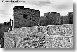 black and white, city wall, croatia, dubrovnik, europe, fortress, horizontal, stones, walk, walls, photograph