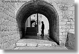 arches, archways, black and white, croatia, doors, doors & windows, dubrovnik, europe, horizontal, silhouettes, photograph