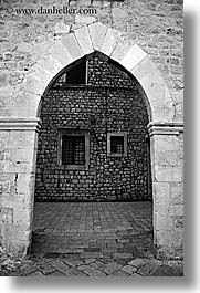 arches, archways, black and white, croatia, doors, doors & windows, dubrovnik, europe, vertical, windows, photograph