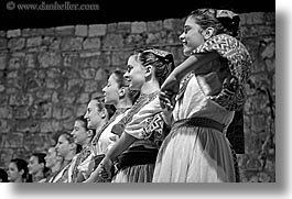black and white, croatia, dance, dubrovnik, europe, folk dancing, groups, horizontal, womens, photograph