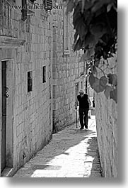 black and white, croatia, dubrovnik, europe, men, narrow streets, old, vertical, walking, photograph