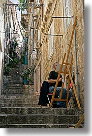 croatia, dubrovnik, europe, narrow streets, painters, stairs, vertical, photograph