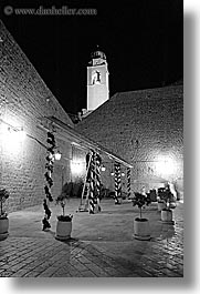 black and white, cafes, croatia, dubrovnik, europe, nite, streets, vertical, photograph