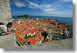 cityscapes, croatia, dubrovnik, europe, horizontal, men, overlook, people, photographers, town view, townview, photograph