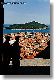 cityscapes, croatia, dubrovnik, europe, people, silhouettes, town view, towns, vertical, photograph
