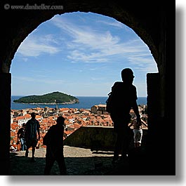 archways, cityscapes, croatia, dubrovnik, europe, people, silhouettes, square format, town view, towns, photograph