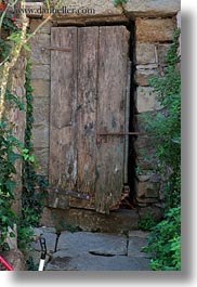 croatia, doors, europe, groznjan, ivy, rotten, vertical, woods, photograph