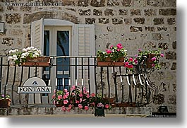 balconies, croatia, doors, europe, flowers, fontana, horizontal, hvar, photograph