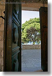 croatia, doors, europe, hvar, monastery, monestaries, trees, vertical, photograph
