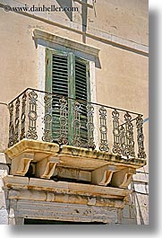 balconies, croatia, doors, europe, green, hvar, shutters, stones, vertical, photograph
